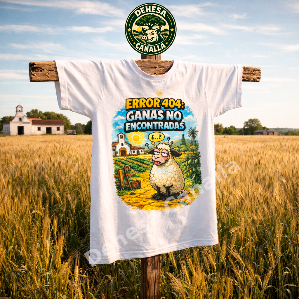Camiseta divertida oveja “Error 404: Ganas no encontradas” | Humor rural extremeño 100% algodón
