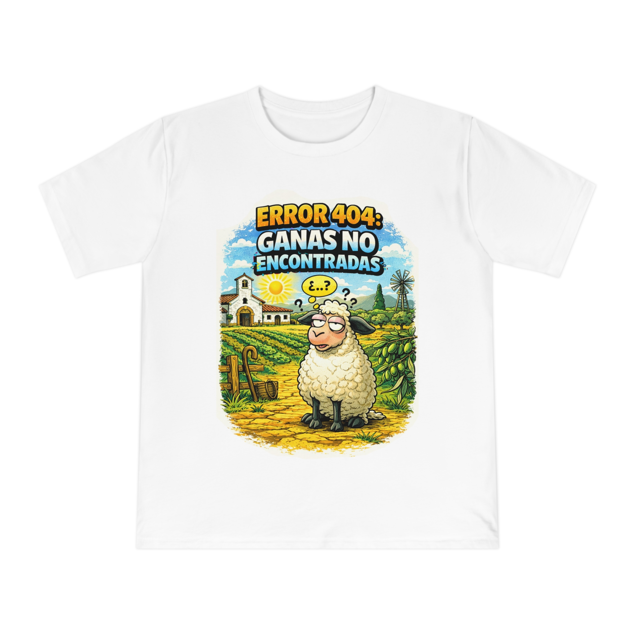 Camiseta divertida oveja “Error 404: Ganas no encontradas” | Humor rural extremeño 100% algodón - Imagen 2