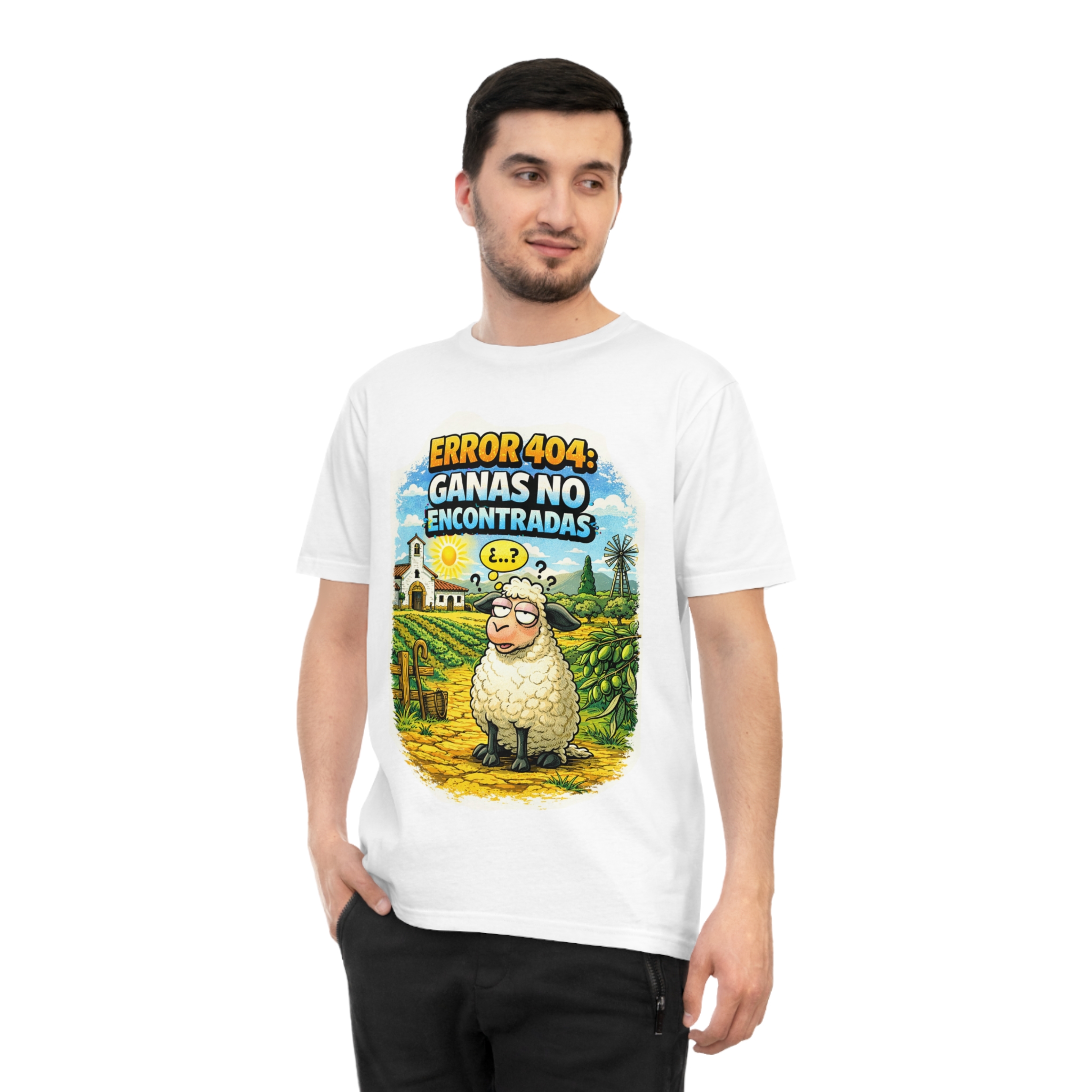 Camiseta divertida oveja “Error 404: Ganas no encontradas” | Humor rural extremeño 100% algodón - Imagen 4